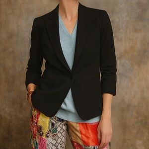 Nine West Black Quarter Sleeve Button Front Lined Blazer Size 4